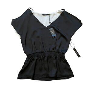 NWT Vertigo Empire Waist V-Neck Blouse Top Women's Large Black Special Occasion